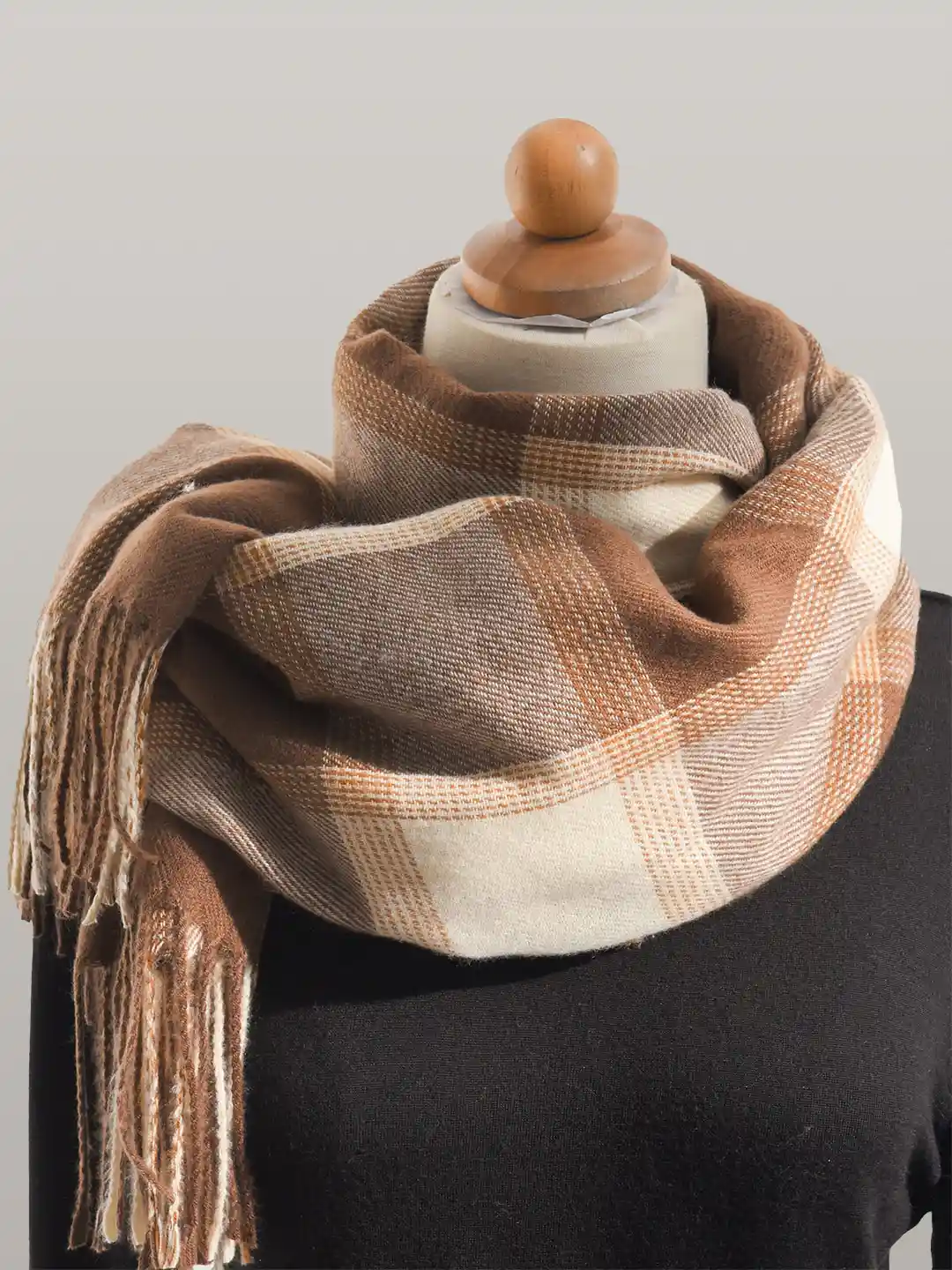 Wool Scarves Tan Check Scarf Buy JC Collection Women Khaki Cream