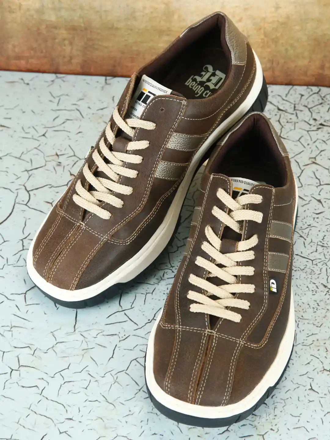 Buy ID Men Brown Colourblocked Leather Sneakers Casual Shoes for