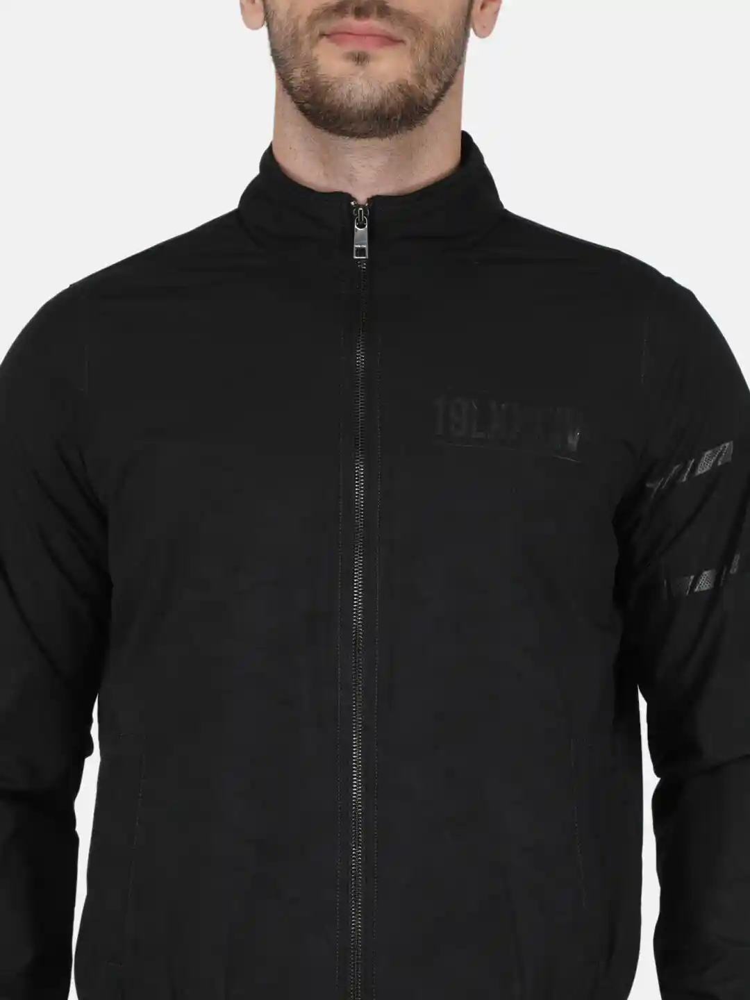 Buy Monte Carlo Men Black Solid Long Sleeves Bomber Jacket - Main Image