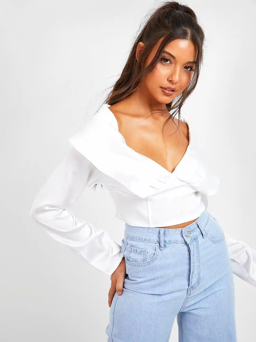 Buy Boohoo White Off-Shoulder Satin Corset Top Tops for Women