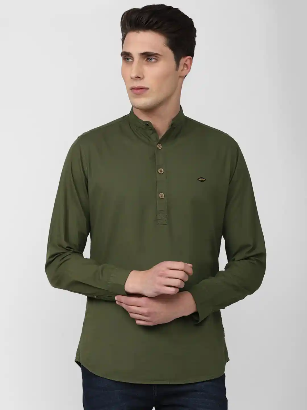 Buy VAN HEUSEN DENIM LABS Men Olive Green Pure Cotton Casual Shirt