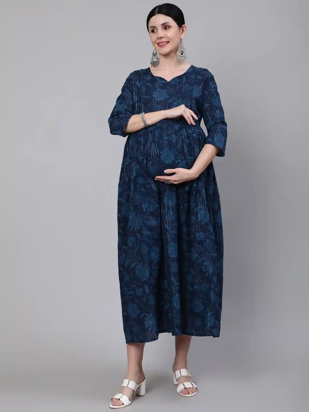 Buy Nayo Women Navy Blue Ethnic Printed Maternity Dress Dresses