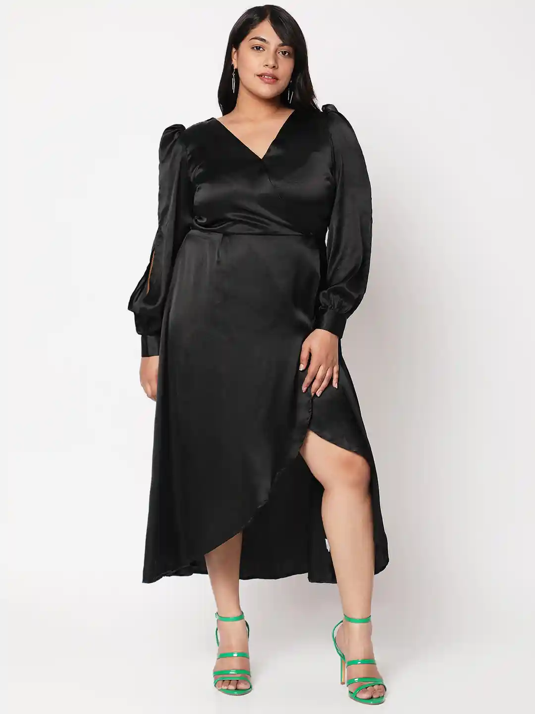 Buy Curves by MISH Plus Size Black Satin Midi Dress Dresses for