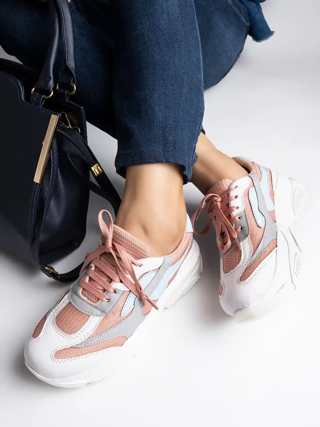 Buy Shoetopia Women Peach Colourblocked Lightweight Sneakers