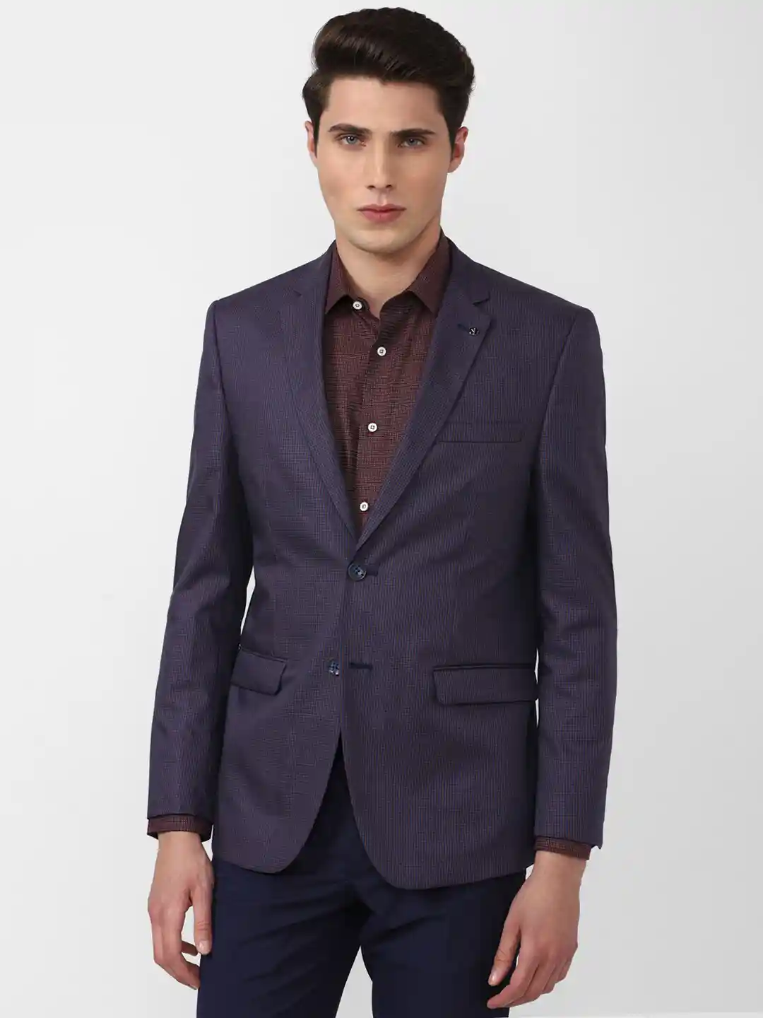 Van Heusen Men Navy Blue Single-Breasted Pure Cotton Blazer