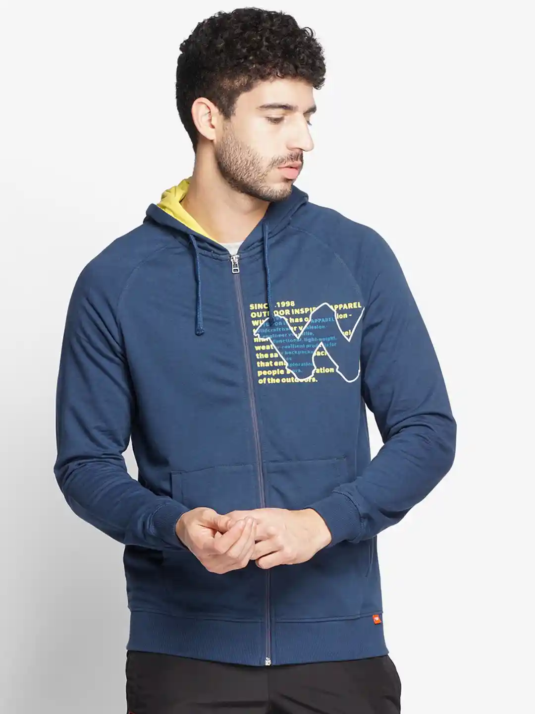 Wildcraft Men Blue Printed Hooded Cotton Sweatshirt