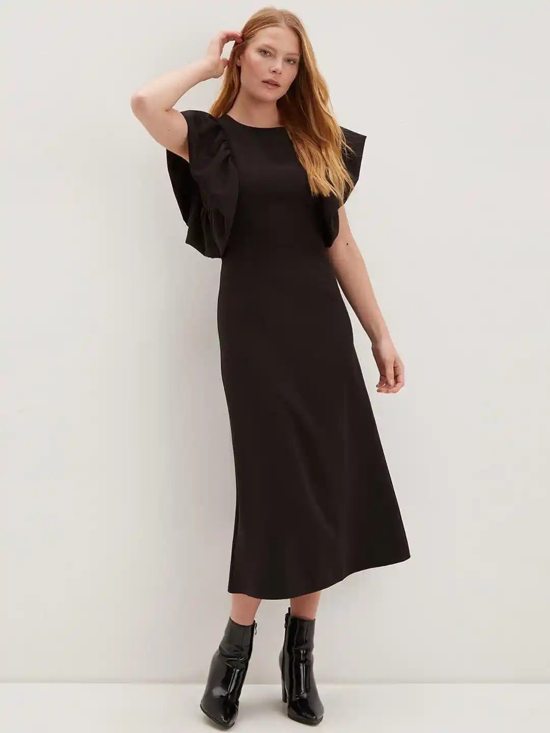 Buy DOROTHY PERKINS Black Ruffle Sleeves A-Line Midi Dress