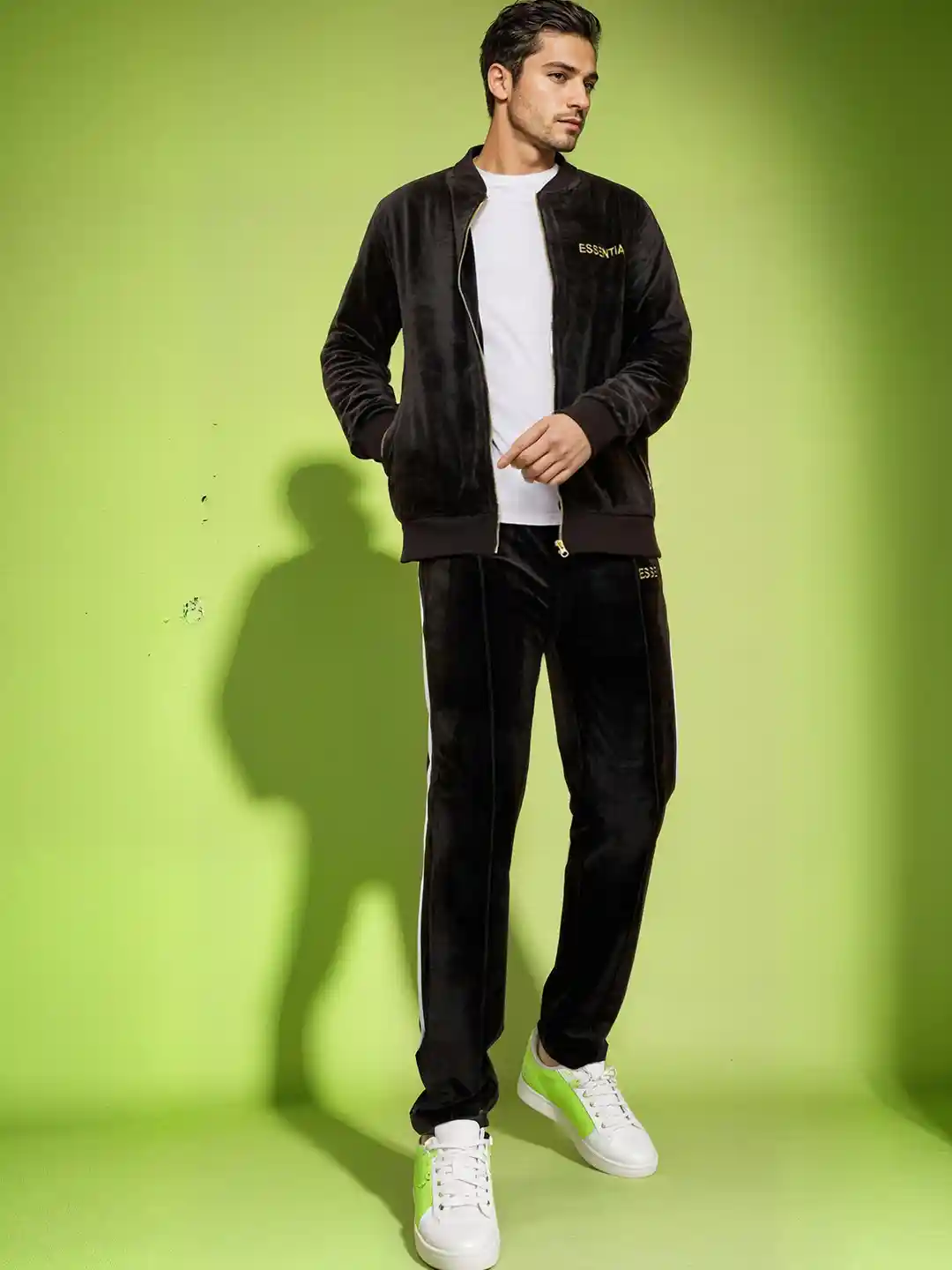 Buy Styli Men Pintuck Detail Velour Jogger with Embroidered