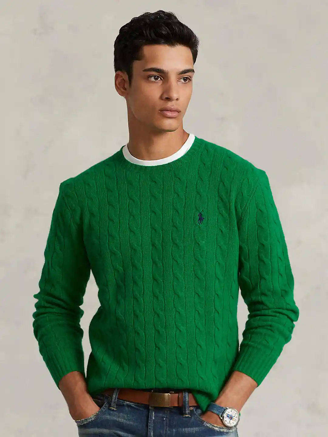 Buy Polo Ralph Lauren Men Green Cable-Knit Pullover Sweaters for