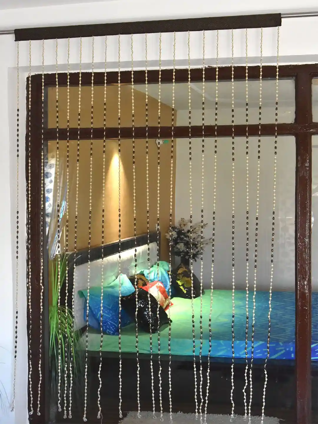 Buy Homefab India Beige Brown Wooden Beads String Door Curtain