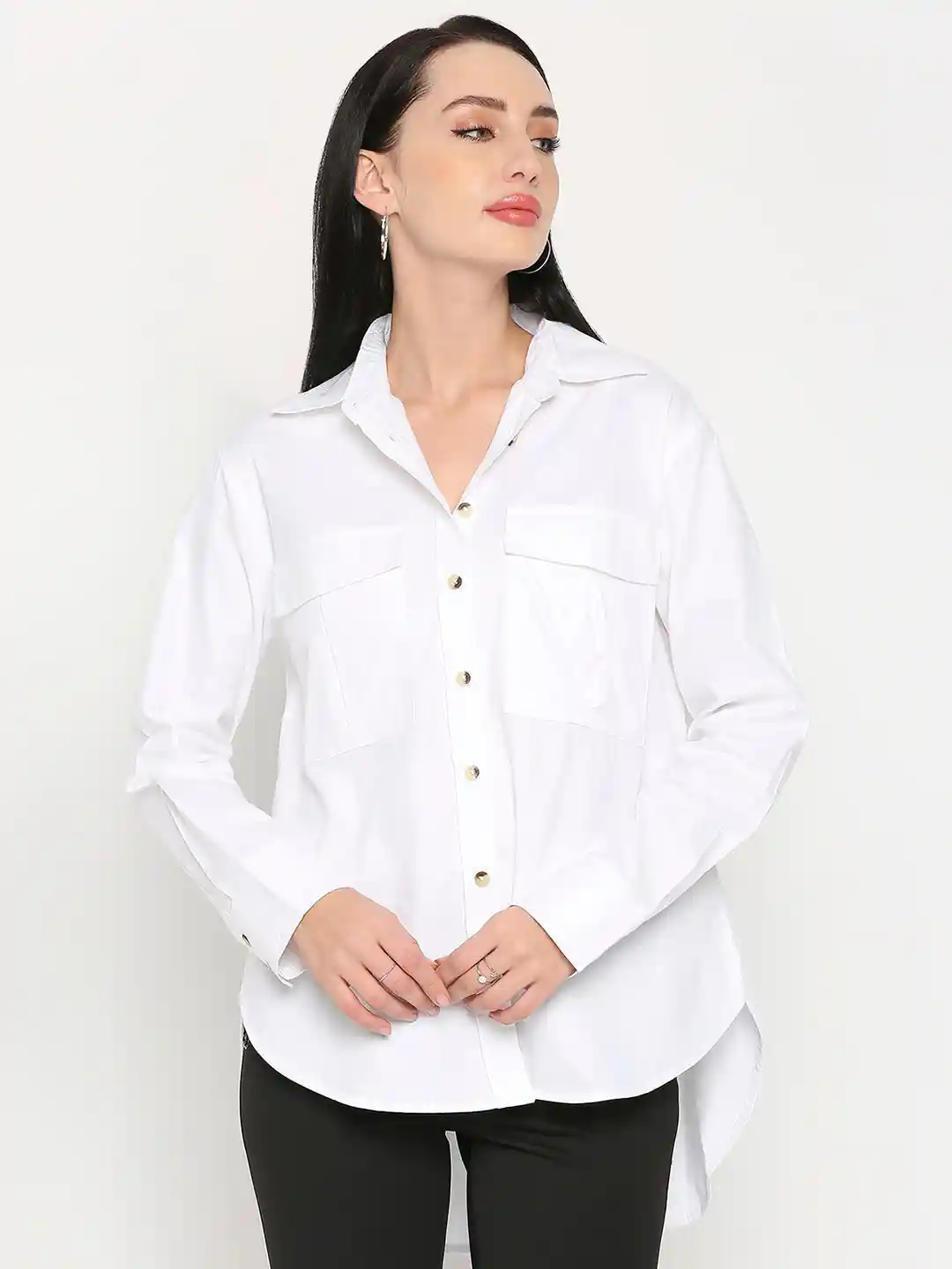 Blouse White High Low Button Up Shirt Buy Fluid Drift High-Low