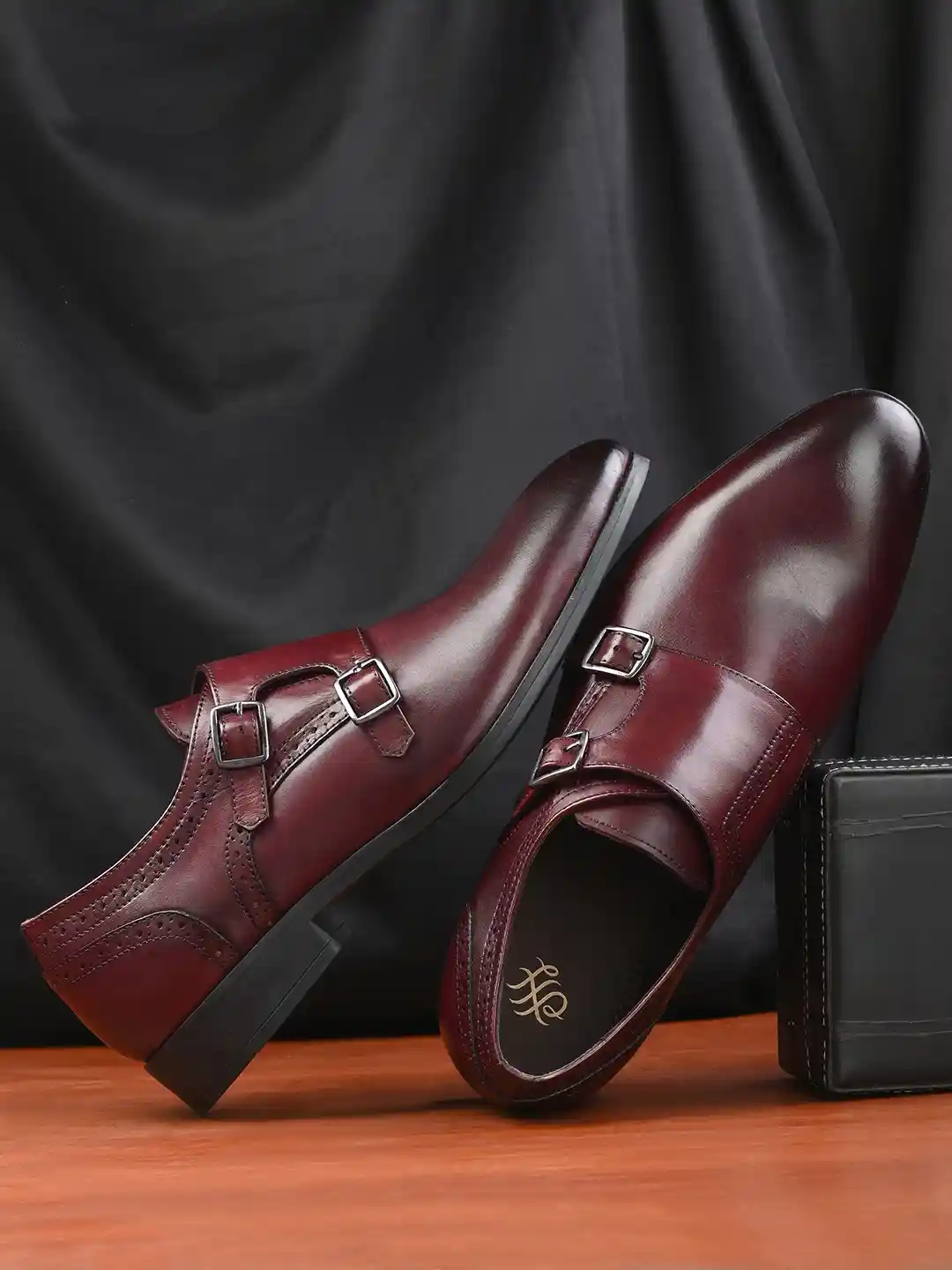 Burgundy Monk Strap Loafers Men's House Of Pataudi Men Bordo