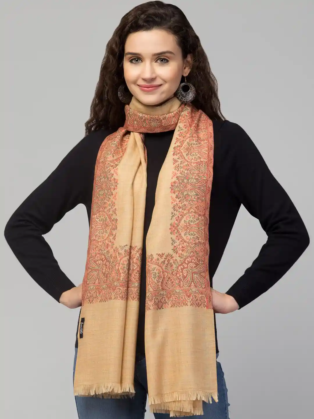 Buy Tweedle Women Woven Design Wool Kashmiri Kani Border Shawl