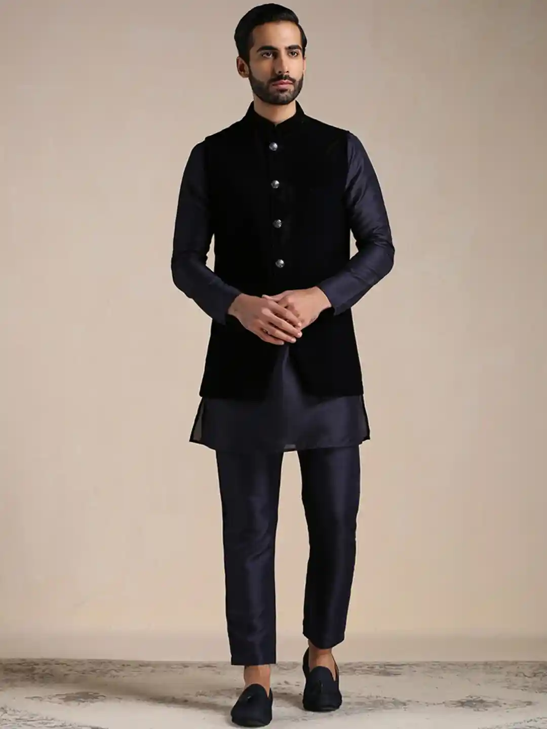 Buy Manyavar Embellished Velvet Indo Western Sherwani Set