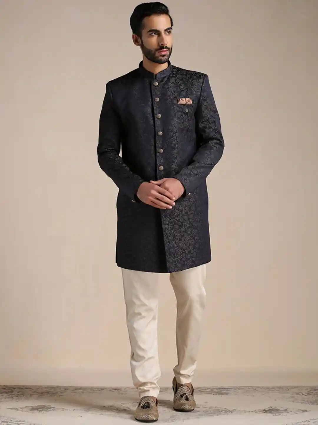 Buy Manyavar Men Printed Brocade Kurta and Pyjamas with Jacket