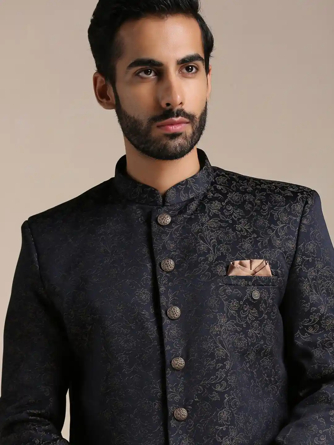 Buy Manyavar Men Printed Brocade Kurta and Pyjamas with Jacket