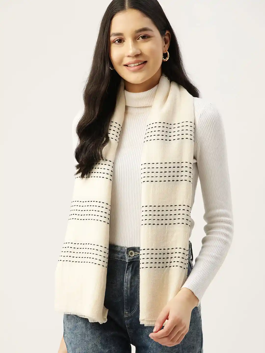 Buy DressBerry Women Self Striped Wool Acrylic Scarf Scarves for