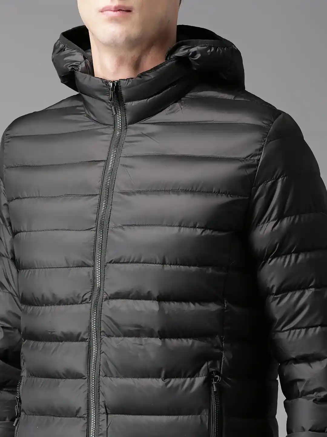 Buy HERE&NOW Men Black Solid Puffer Jacket with Detachable Hood
