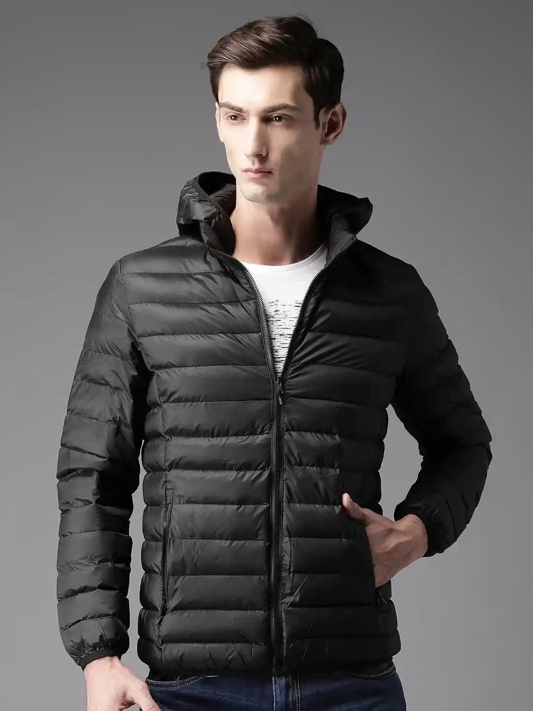 Hooded Puffer Puffer Jacket With Removable Sleeves HERE&NOW