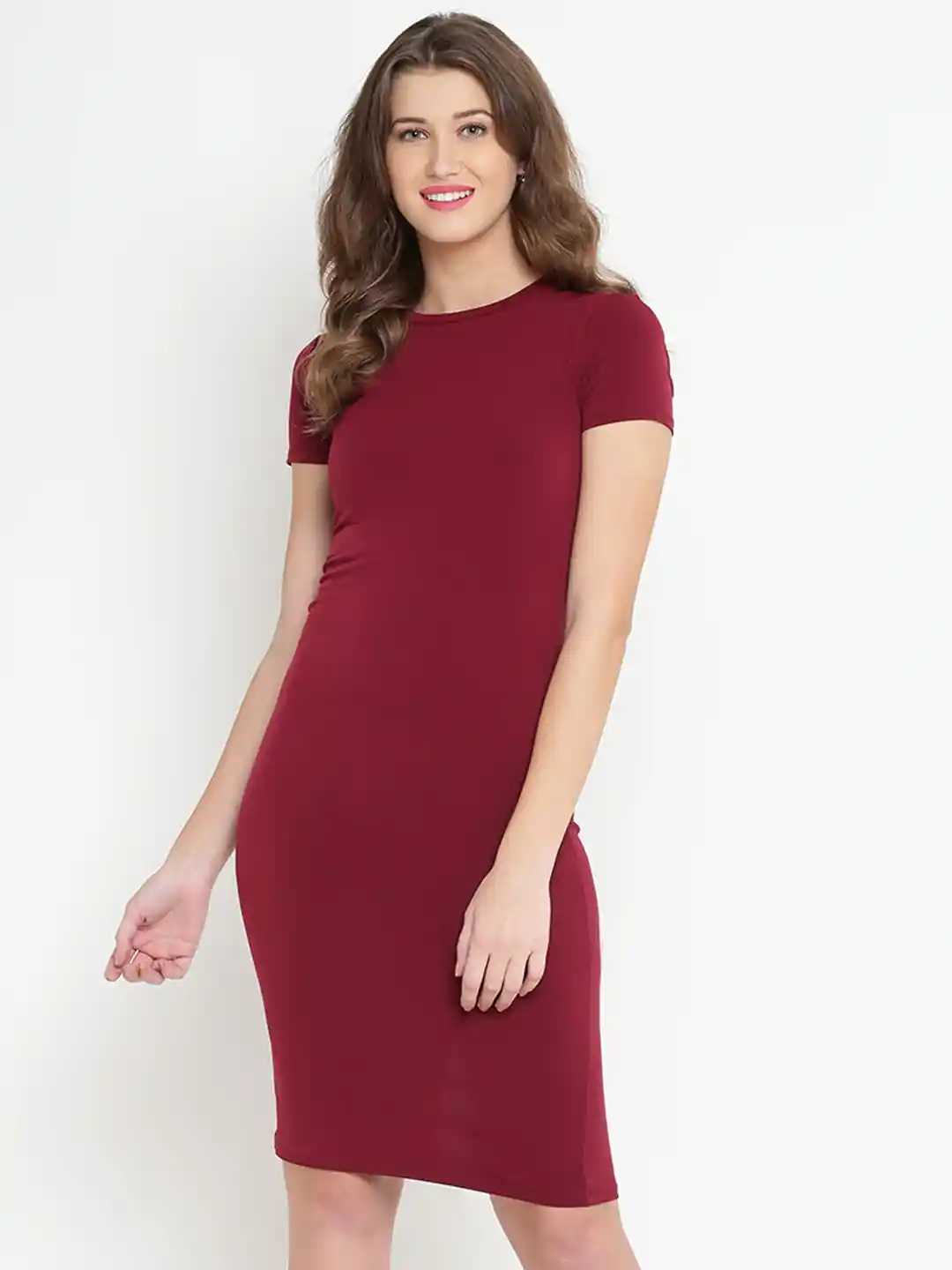 Buy FOREVER 21 Women Maroon Solid Bodycon Dress Dresses for