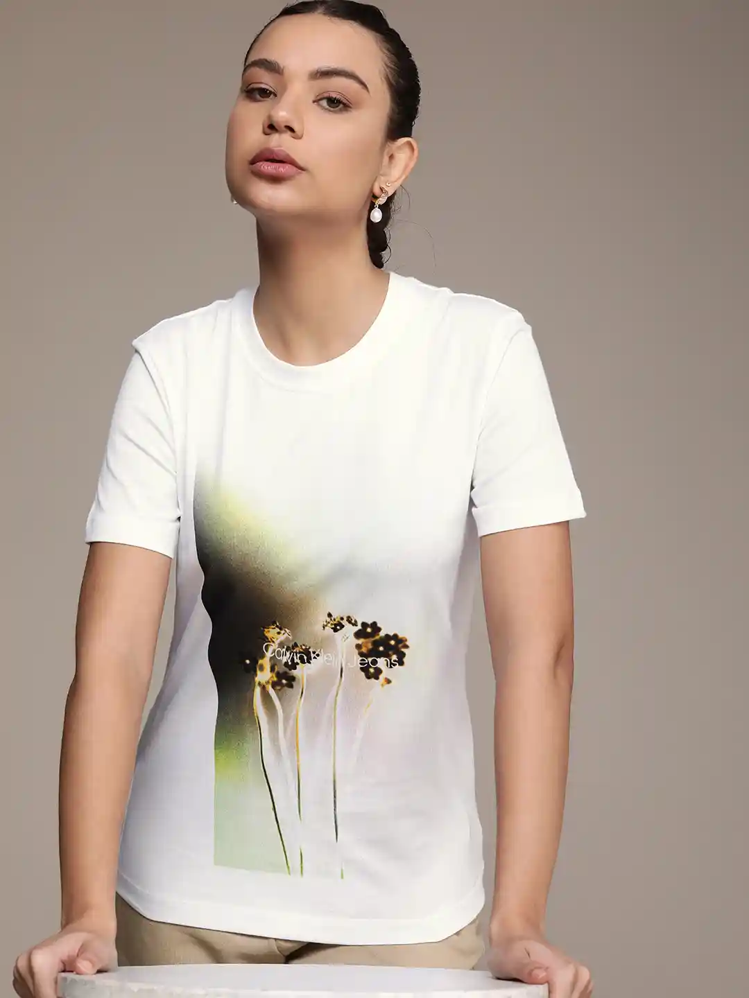 Buy Calvin Klein Jeans Women Pure Cotton Graphic Printed T-shirt