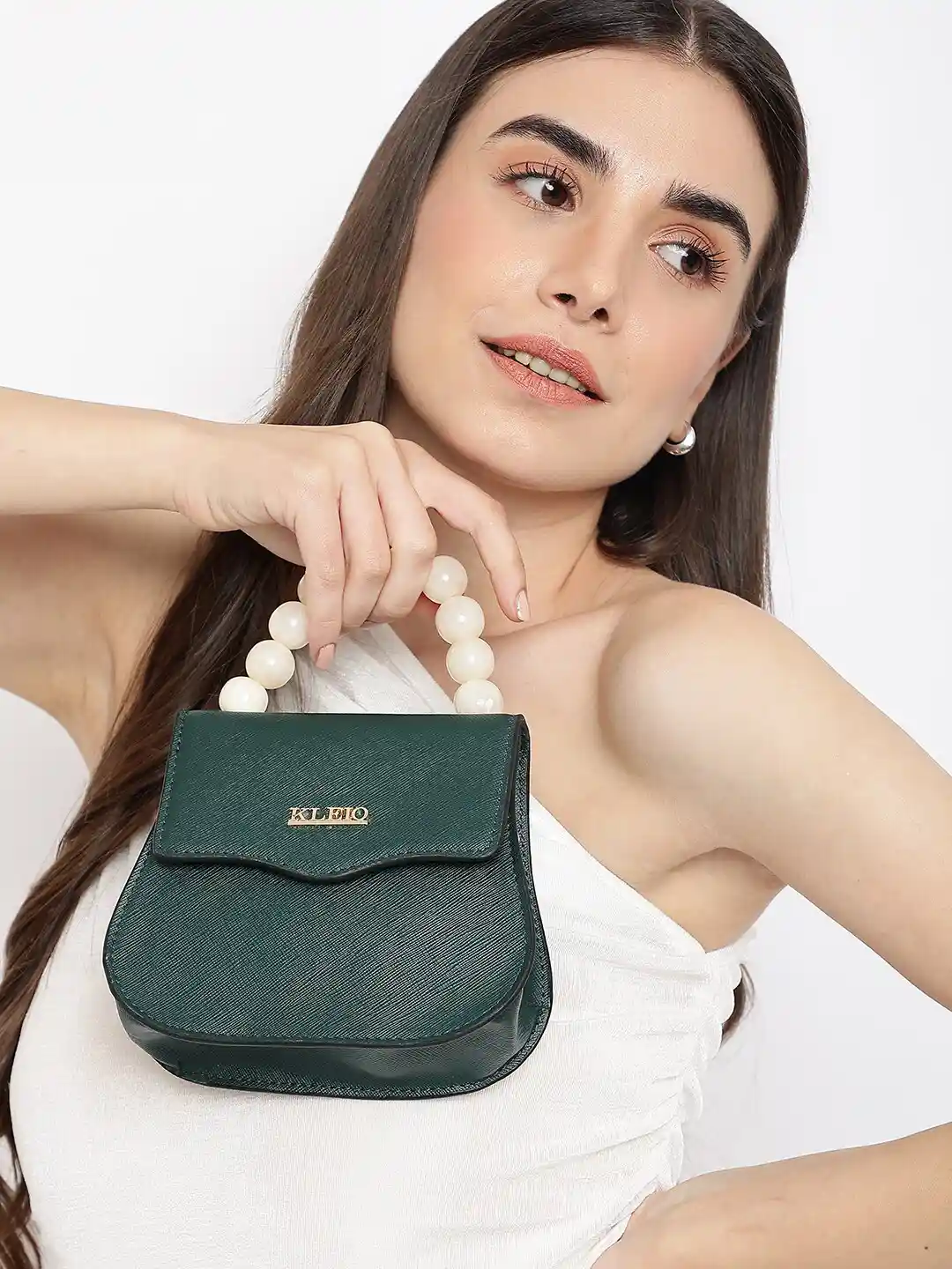 Buy KLEIO Pearl Beaded Top Handle Mini Hand Bag With Sling