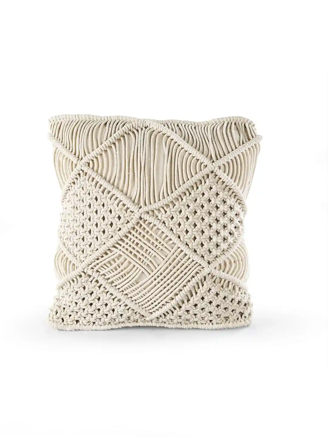 Buy SASHAA WORLD Natural Macrame Throw Pillow Cushion Cover 18x18 - Main Image