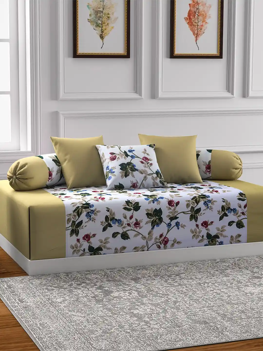 Furniture Diwan Pillow Covers Buy SWAYAM Green Off-White Printed