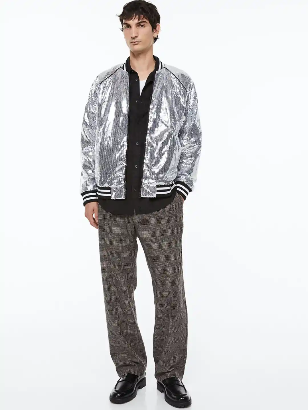 Sequin Jackets Silver Bomber Jacket Men Glitter Sequin Boxy Bomber