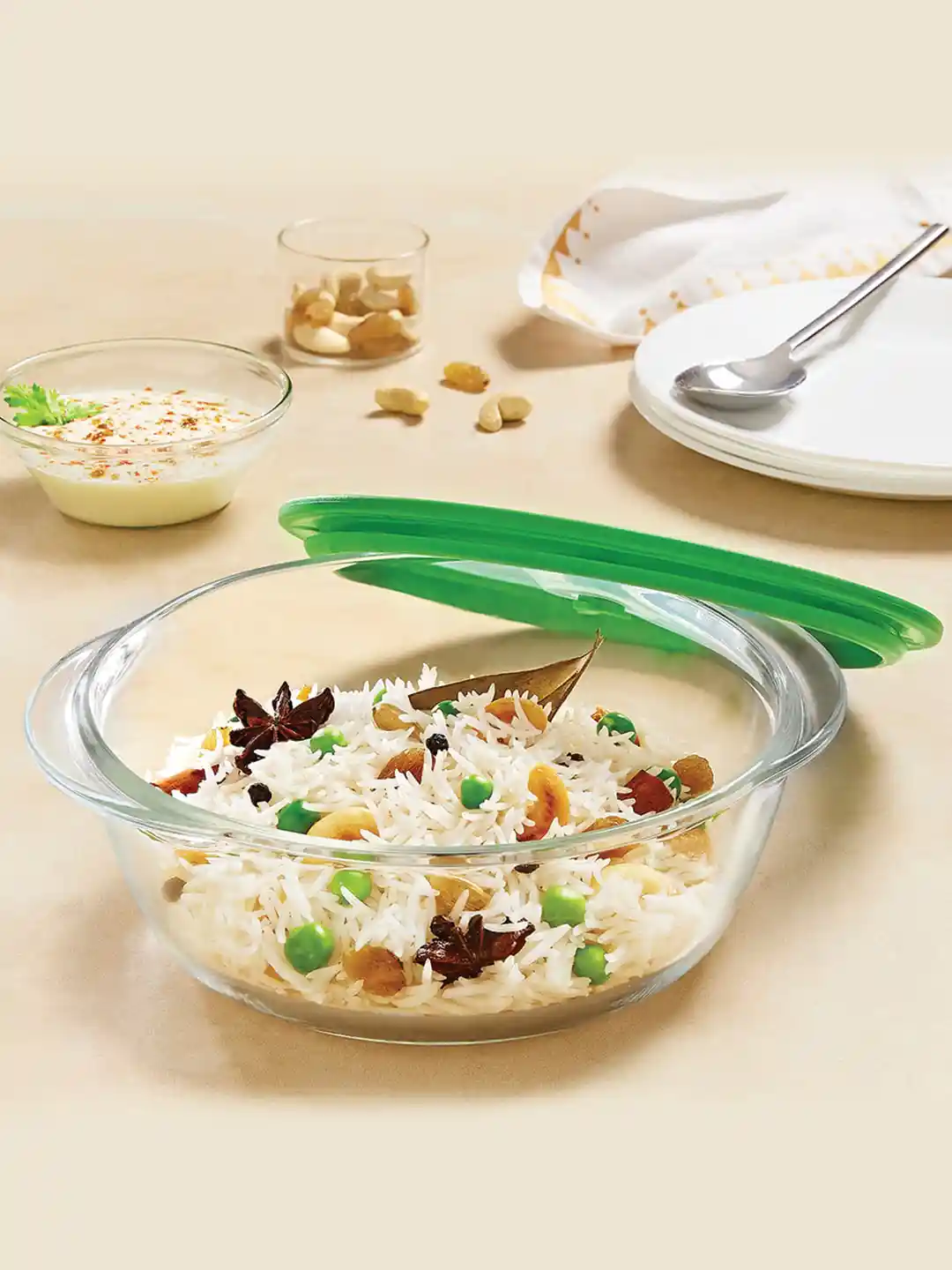 Buy BOROSIL Transparent Green Microwave Safe Borosilicate Glass