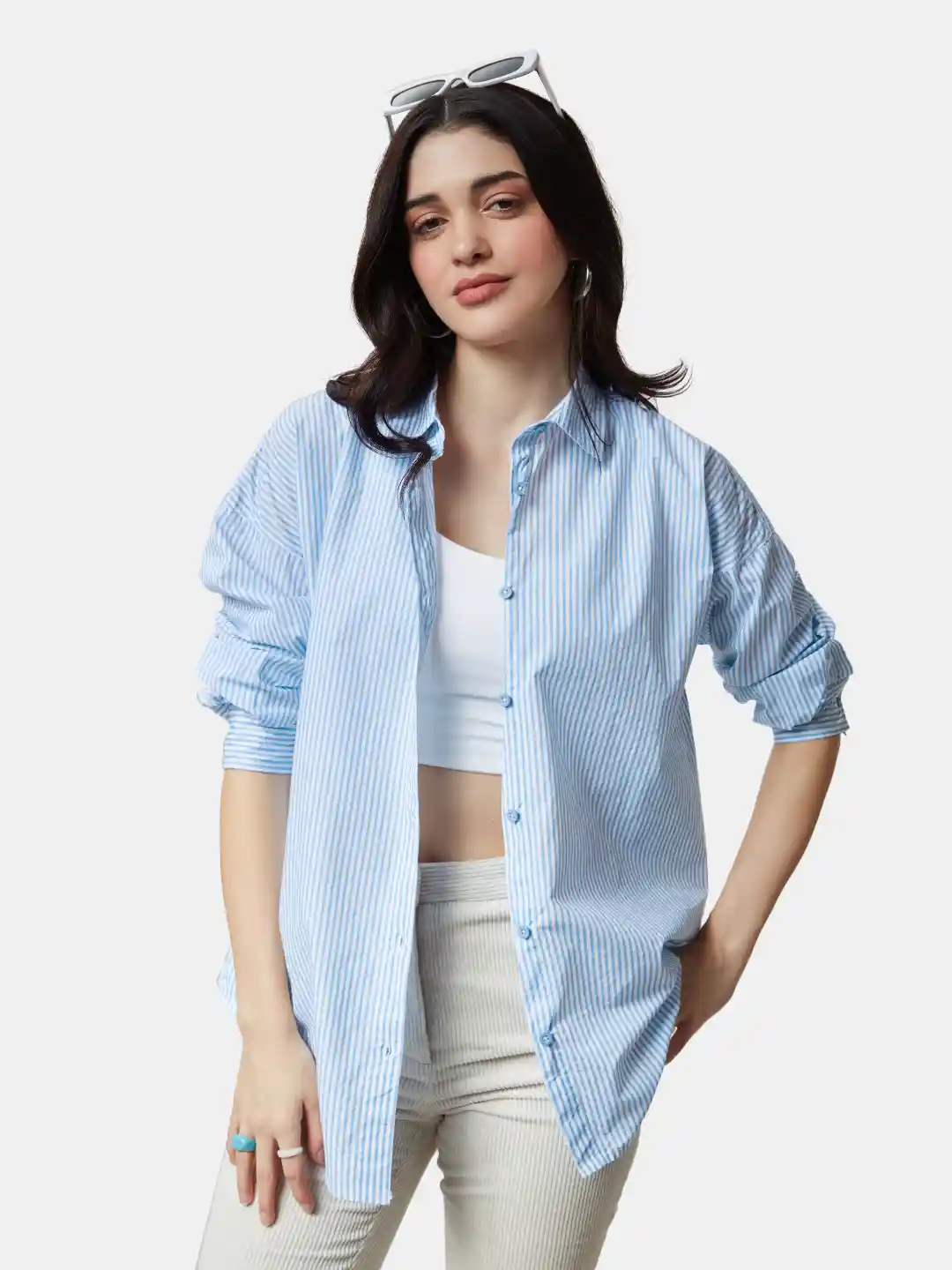 The Souled Store Women Striped Cotton Casual Oversized Shirt
