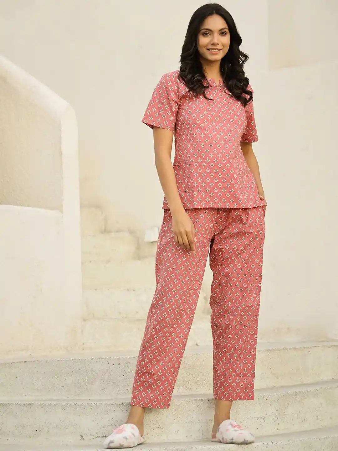 Buy SANSKRUTIHOMES Women Printed Pure Cotton Night suit Night