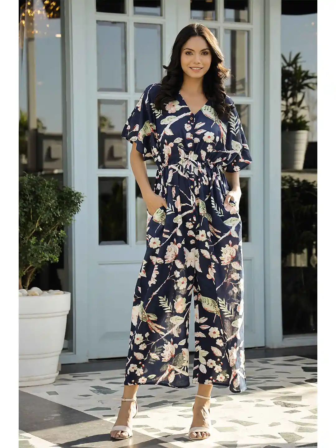 Buy SANSKRUTIHOMES Navy Blue Women Printed Pure Cotton Loose Fit