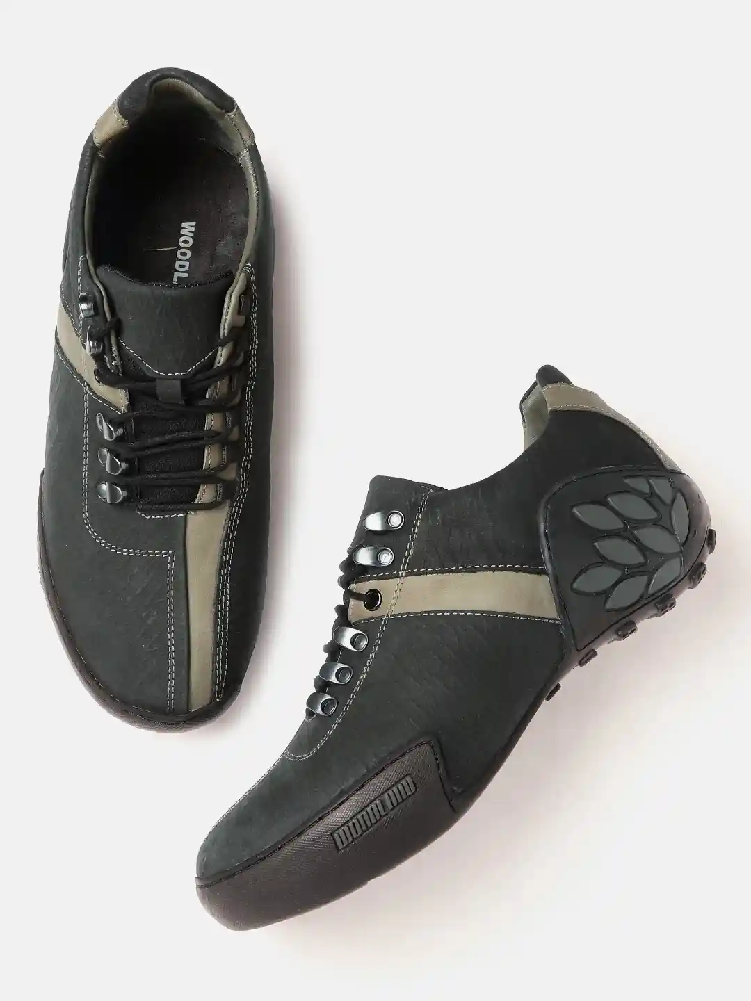 Woodland Men Round-Toe Leather Sneakers