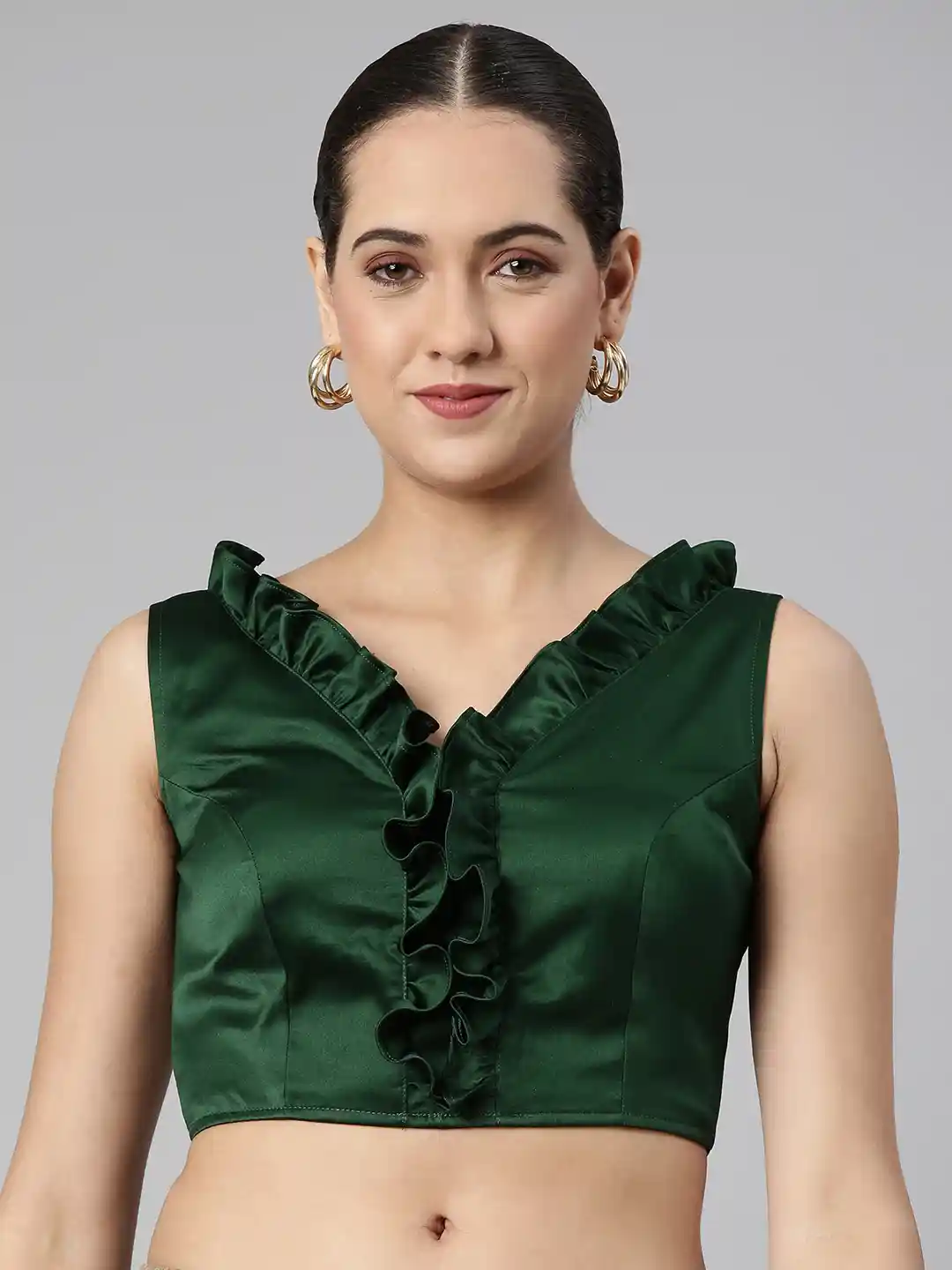 Buy flaher Women Solid Satin Padded Saree Blouse with Ruffles