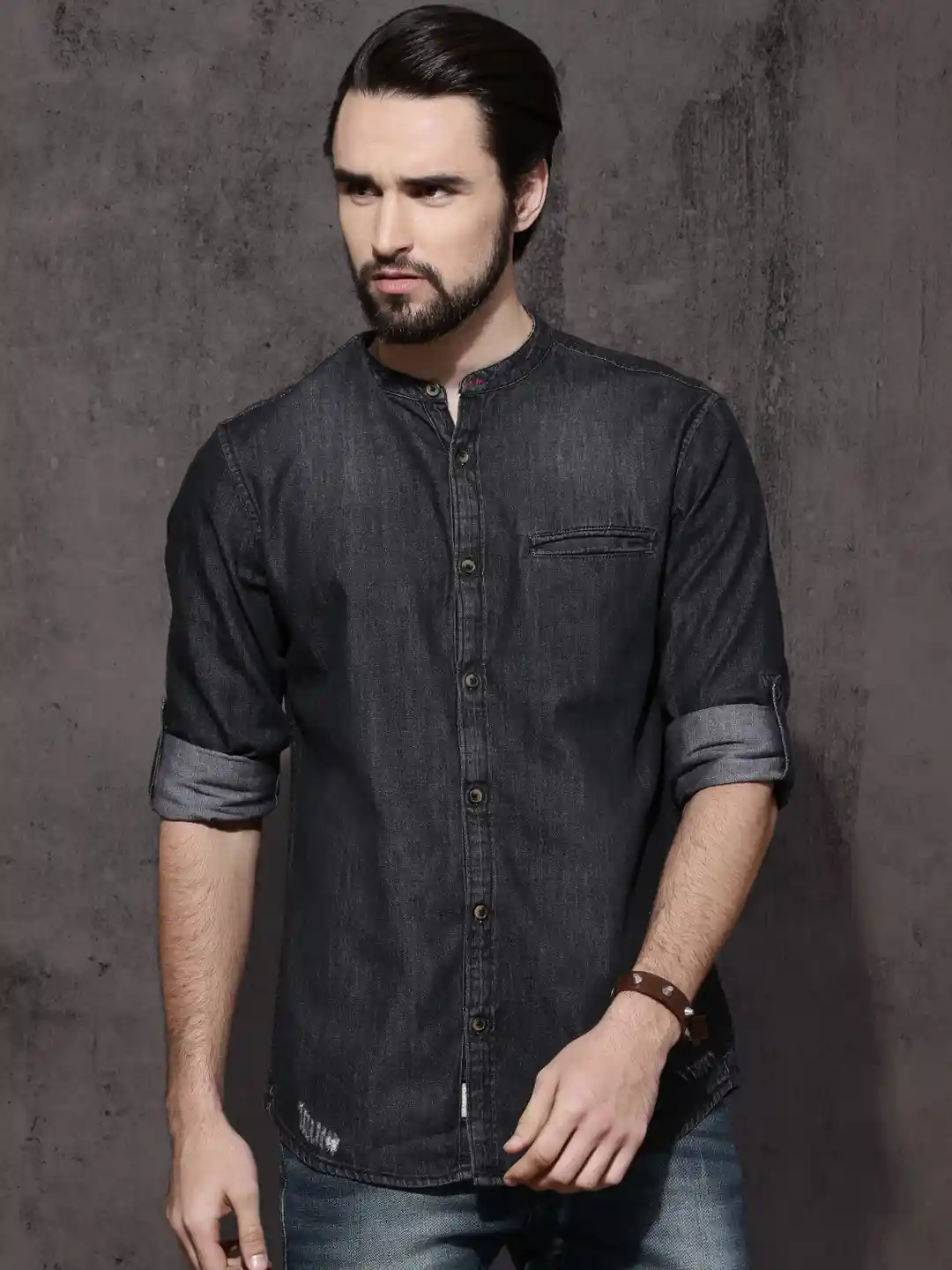 Roadster Black Denim Shirts For Men Roadster Men Black Regular Fit