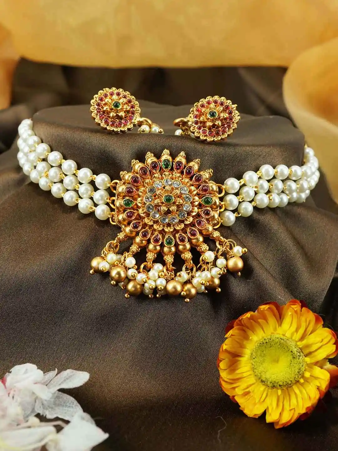 Buy GRIIHAM Gold-Plated Laxmi Choker Necklace Jewellery Set for