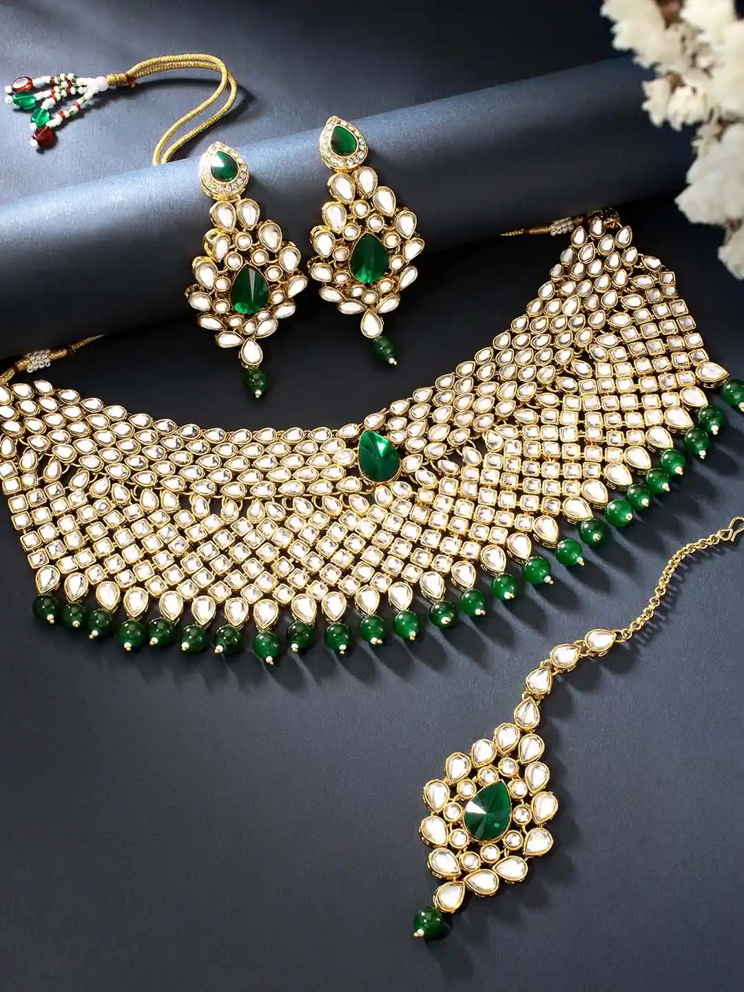 Buy Peora Gold-Plated Artificial Stones Beads Jewellery Set