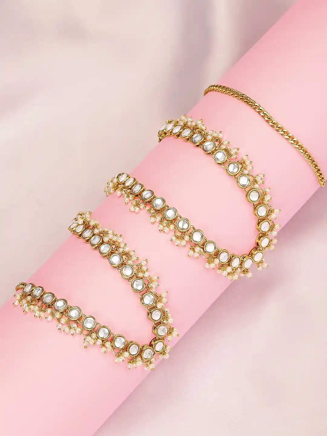 Buy Peora Gold Plated White Kundan Baby Pearl Studded Kamarband