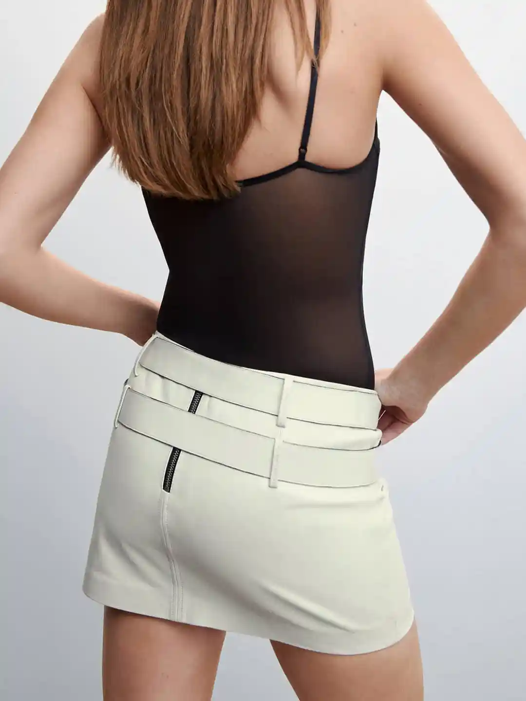 Leather White Mini Skirt And Black Top White Faux Leather Ruched - Main Image