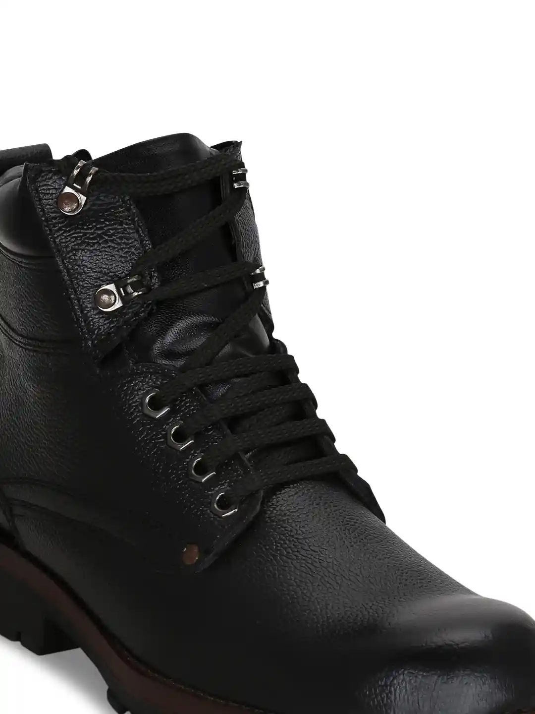 Buy Kielz Men Black Solid Leather High-Top Flat Boots Boots for