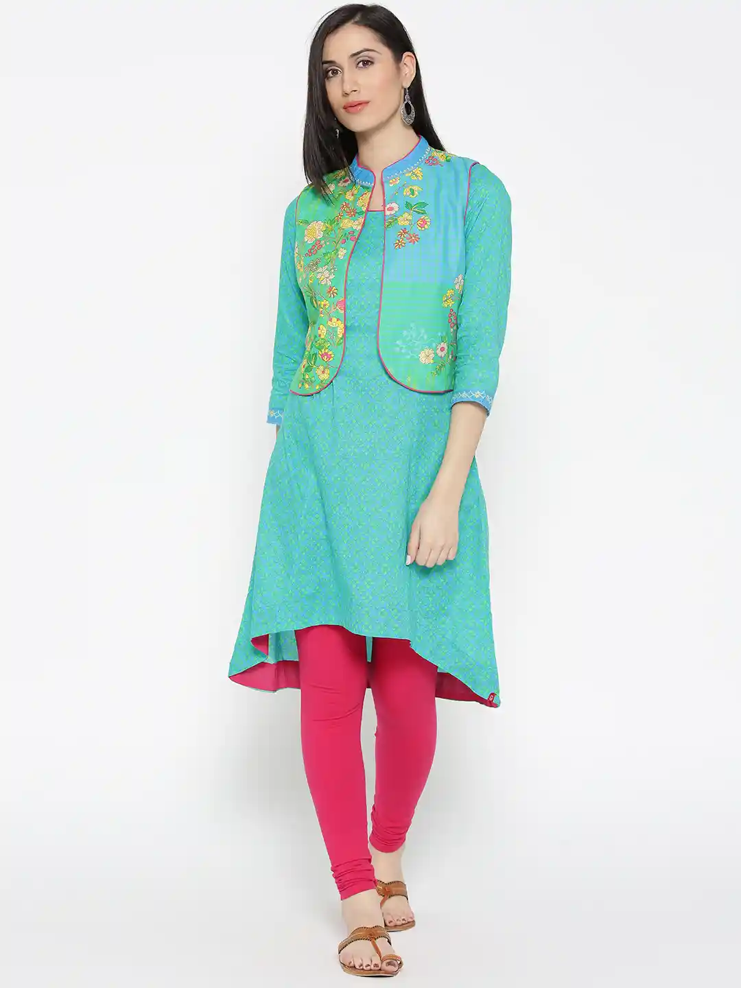 Buy Biba Women Blue Green Printed A-Line Kurta with Ethnic