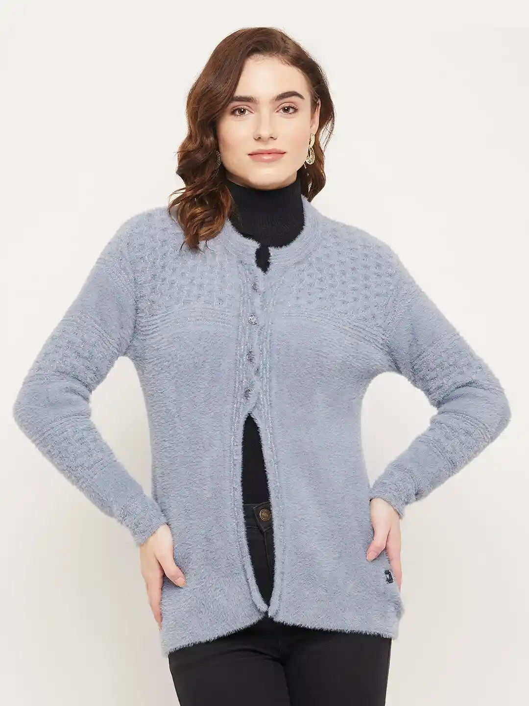 Duke Women Cable Knit Front-Open Acrylic Sweater