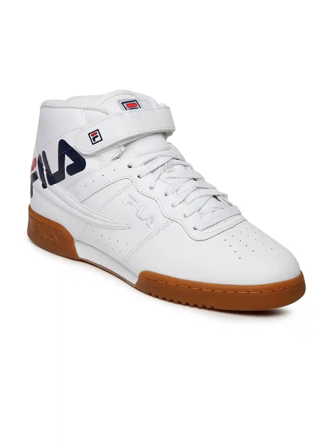 Buy FILA Men White Perforated F-13 LOGO Mid-Top Sneakers Casual