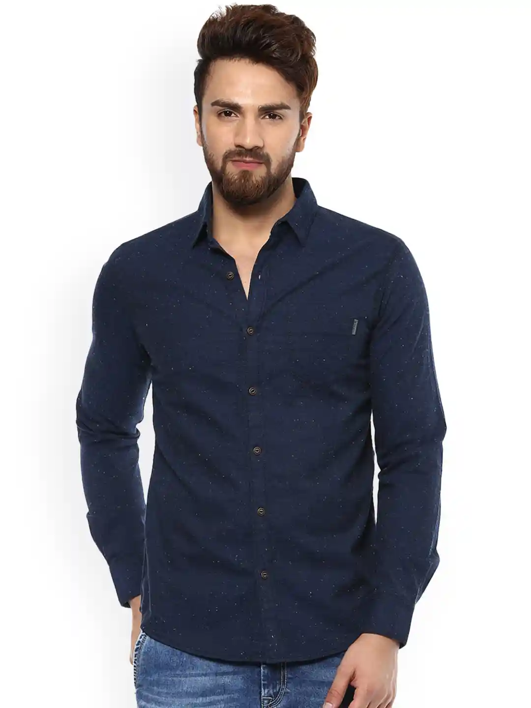 Buy Mufti Men Navy Slim Fit Self-Design Casual Shirt Shirts for