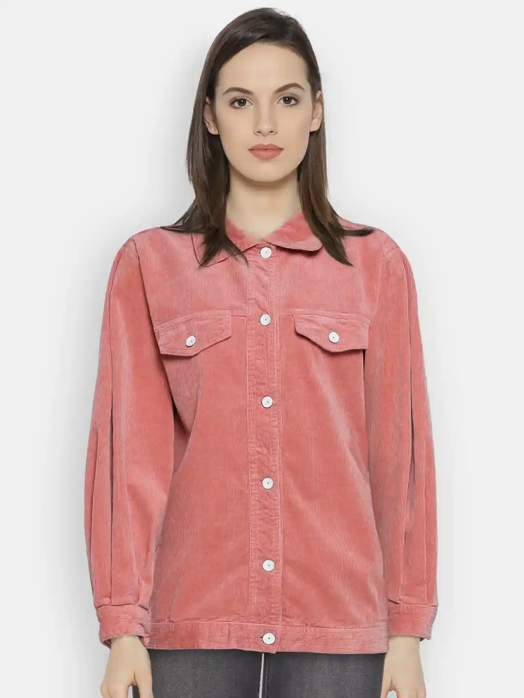 Buy MANGO Women Pink Solid Corduroy Jacket Jackets for Women