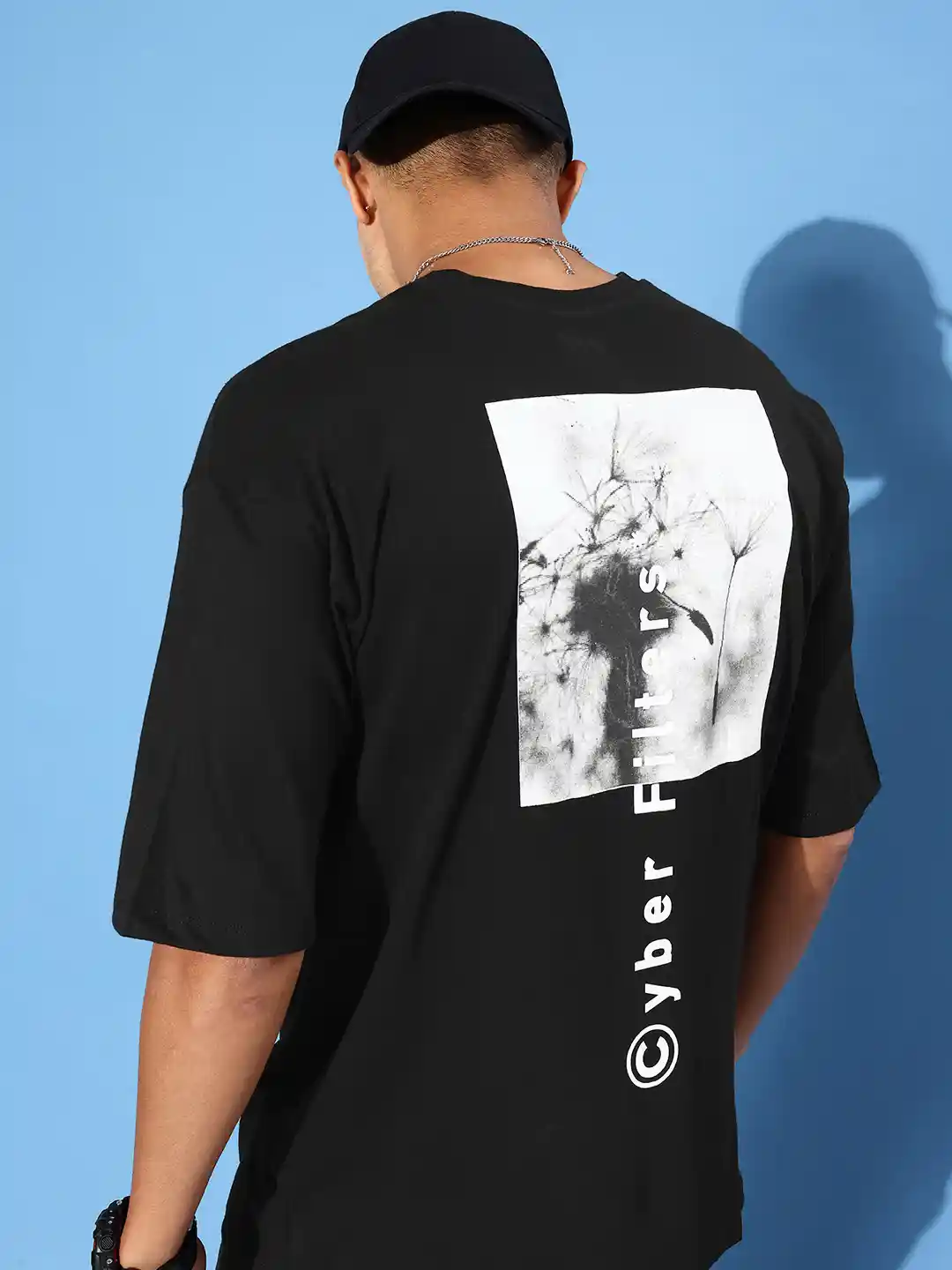 Kook N Keech Black Flower Power Printed Drop-Shoulder Sleeves Oversized  Cotton T-shirt