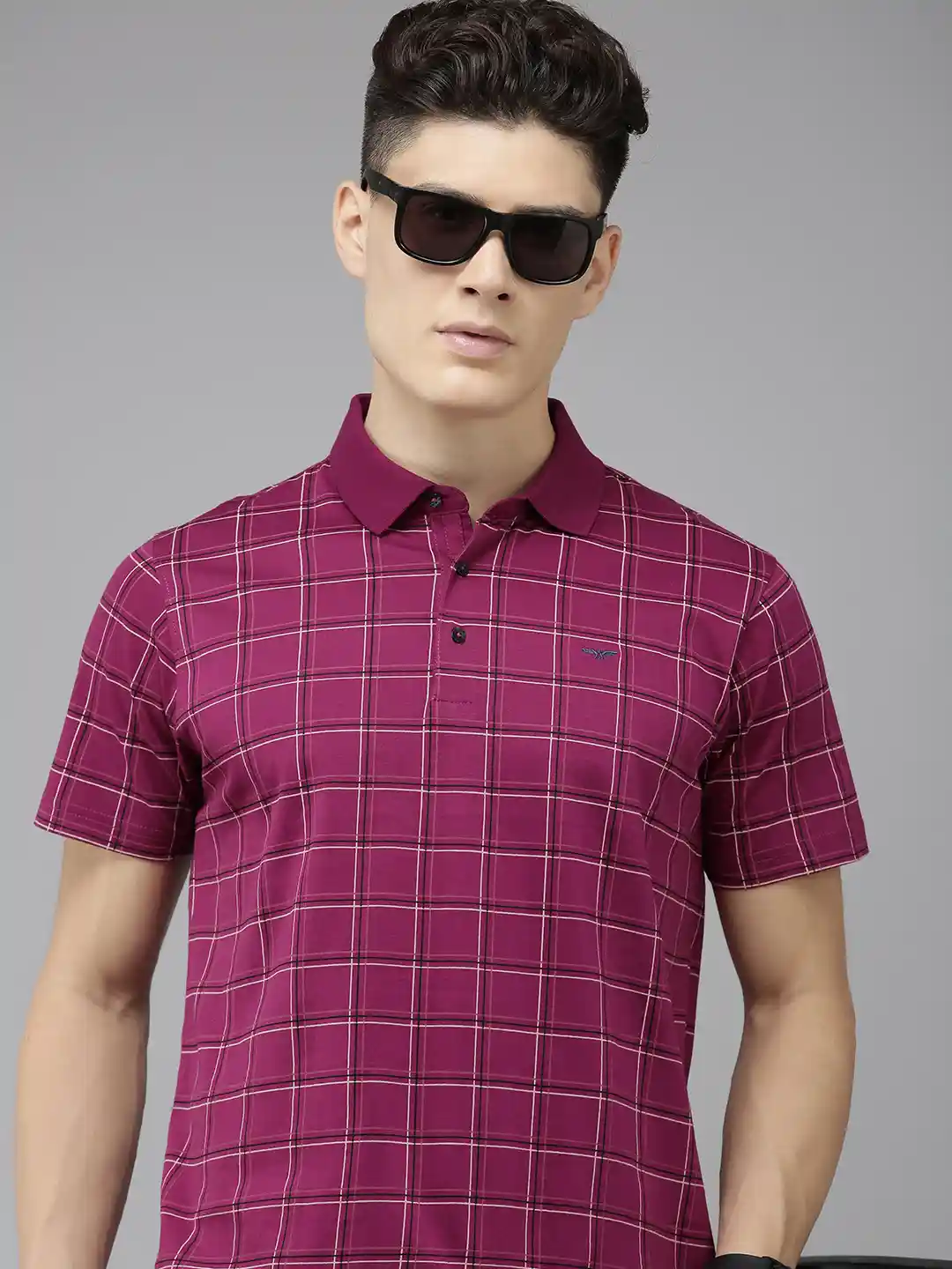 Buy Park Avenue Checked Polo Collar Pure Cotton Slim Fit T-shirt