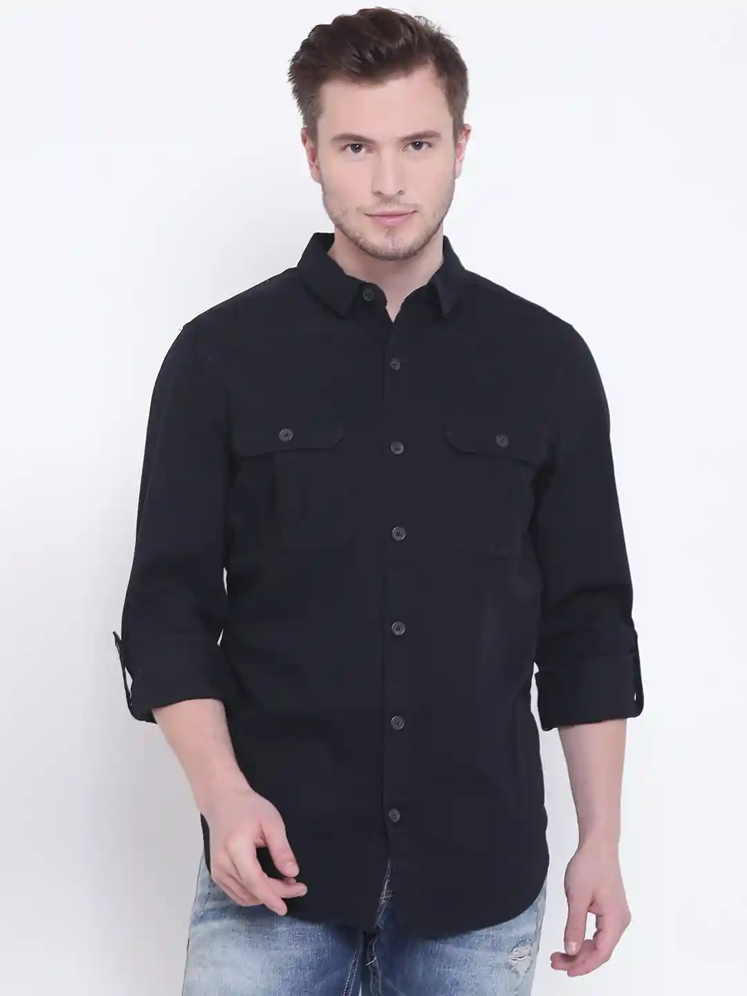 Casual Shirt Mens Black Denim Shirts Long Sleeve FOREVER 21 Men