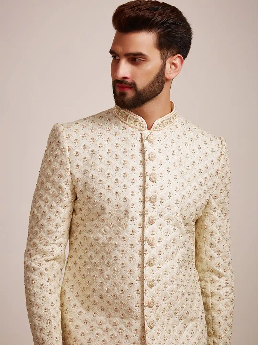 Buy Manyavar Men Self-Design Art silk Sherwani Set Sherwani for